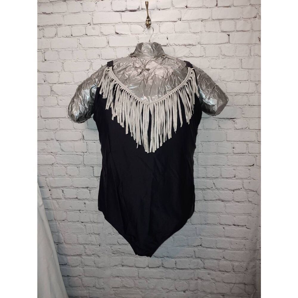 Swimsuits For All (S4A) Women's PLUS Size 24 Black Grey/Silver Fringe One Piece